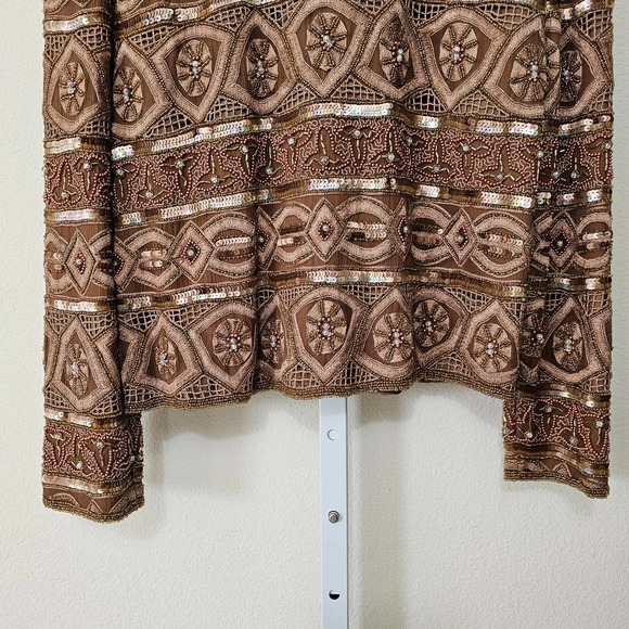 SCALA Vintage 100% Silk Beaded, Embroidered and Sequin Golden Brown Jacket Sz S - Picture 9 of 14